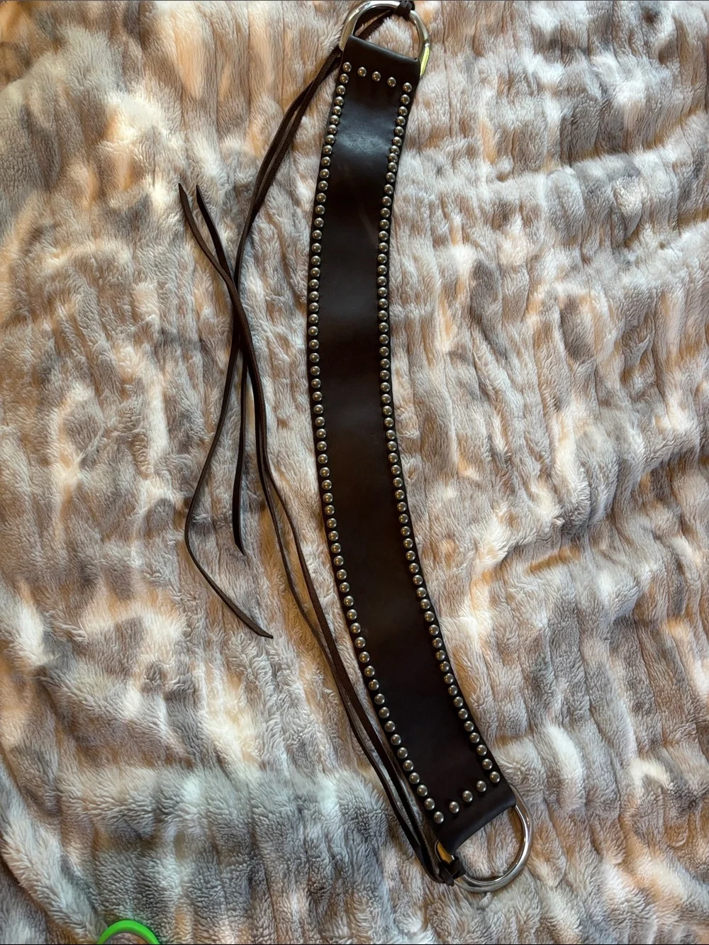 Genuine Brown Studded Leather Waist Belt with Rings and adjustable Ties